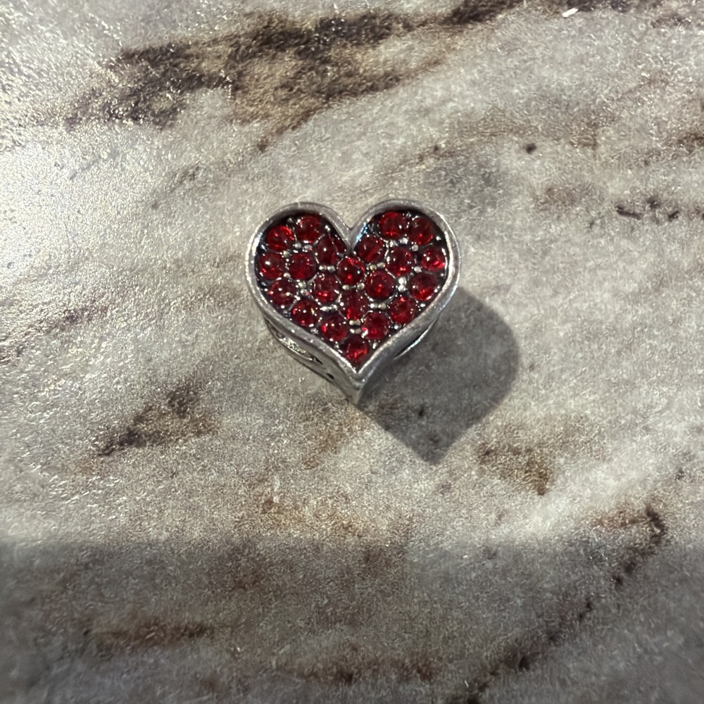 ITALY 925 RL‎ Ralph Lauren Sterling Silver Rhinestone Red Heart Slide Charm